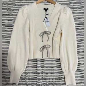 Express V-Neck Embellished Bow Sweater Cardigan